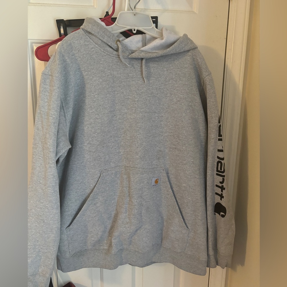 Carhartt Hoodie XL NEW Loose Fit Midweight Logo Sleeve Graphic Sweatshirt Grey